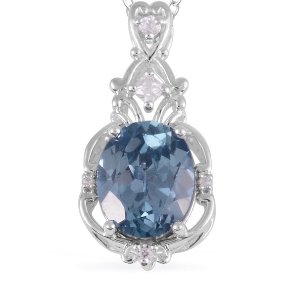 925 STERLING SILVER BLUE TOPAZ & ZIRCON PENDANT - Picture 1 of 6